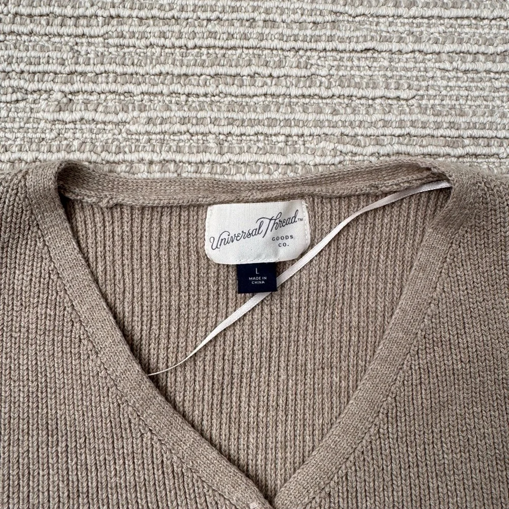 Universal Thread Taupe Ribbed Button-Front Knit Vest - Picture 2 of 3